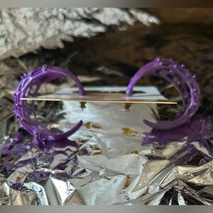 Early 2000s Purple Patterned Metal Post back Hoop Earrings